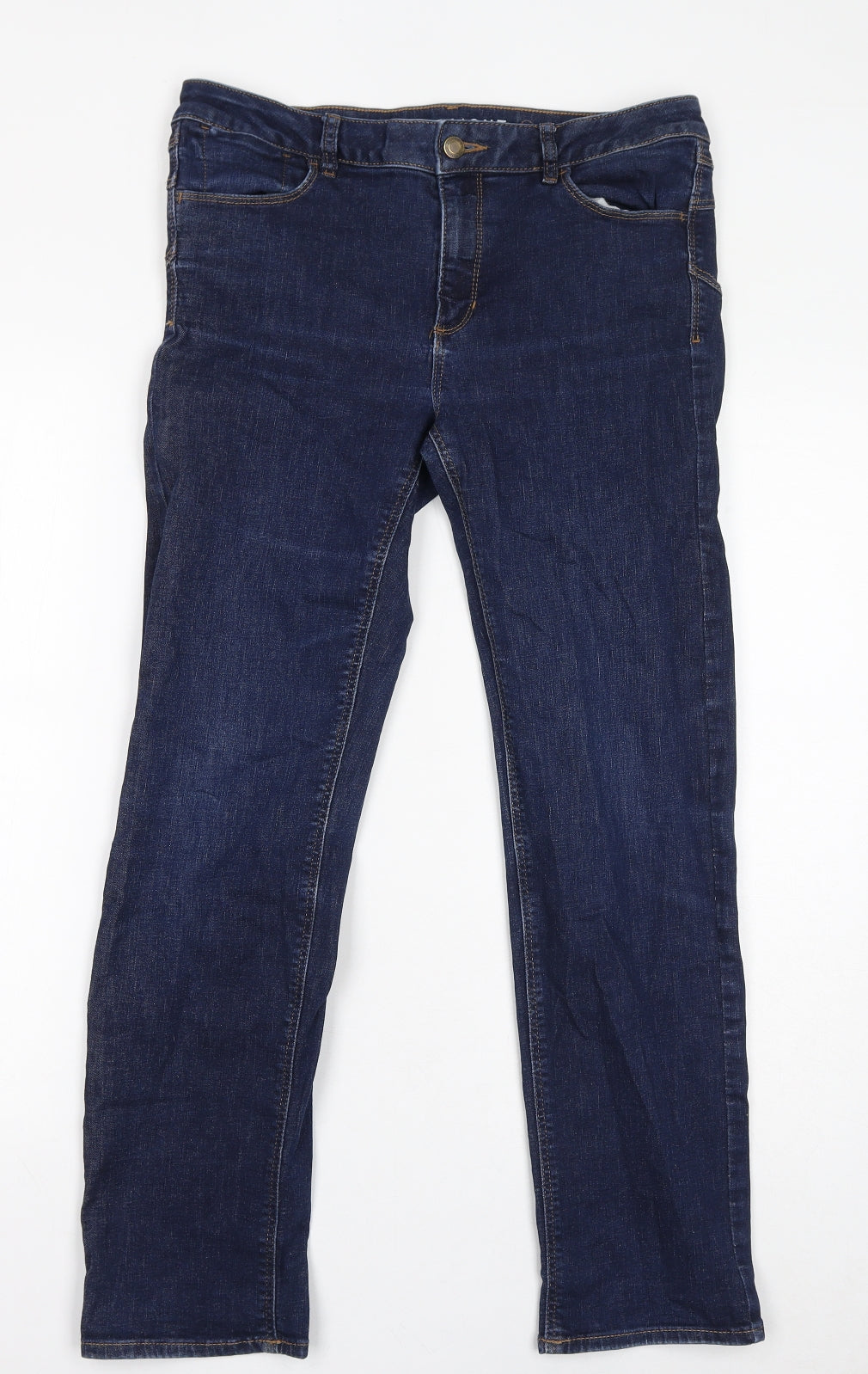 Marks and Spencer Womens Blue Cotton Straight Jeans Size 12 L28 in Regular Zip