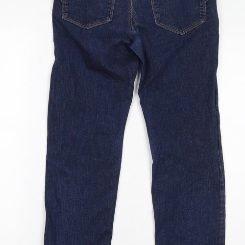 Marks and Spencer Womens Blue Cotton Straight Jeans Size 12 L28 in Regular Zip