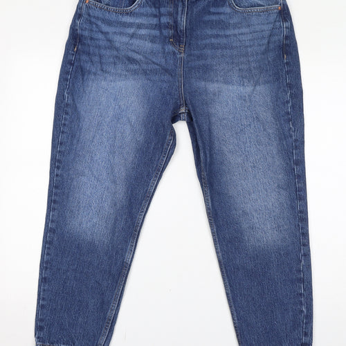NEXT Womens Blue Cotton Mom Jeans Size 16 L24 in Regular Zip