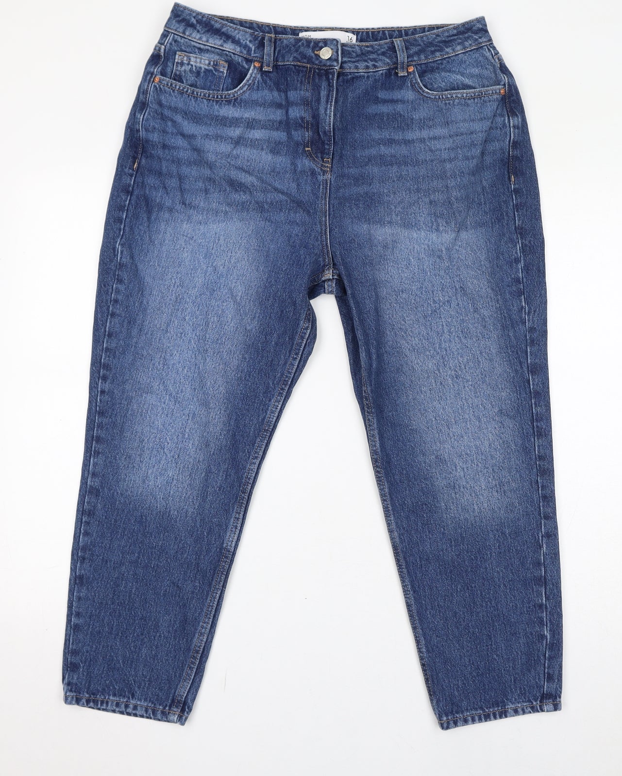 NEXT Womens Blue Cotton Mom Jeans Size 16 L24 in Regular Zip