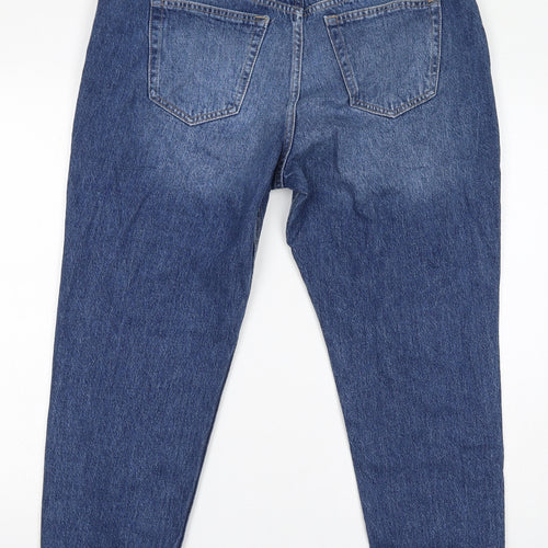 NEXT Womens Blue Cotton Mom Jeans Size 16 L24 in Regular Zip