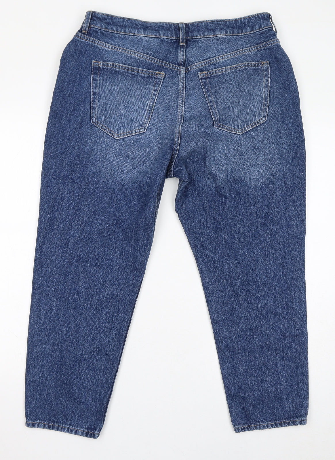 NEXT Womens Blue Cotton Mom Jeans Size 16 L24 in Regular Zip