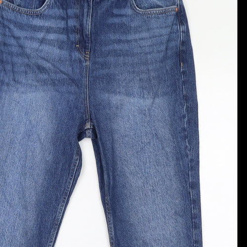 NEXT Womens Blue Cotton Mom Jeans Size 16 L24 in Regular Zip