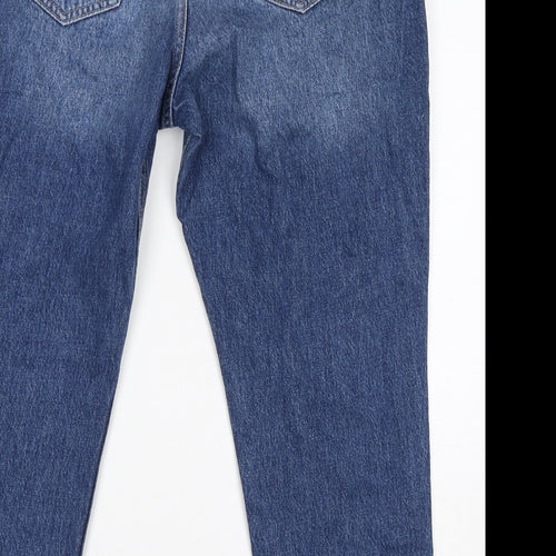 NEXT Womens Blue Cotton Mom Jeans Size 16 L24 in Regular Zip