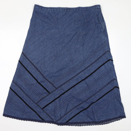 Damart Womens Blue Cotton A-Line Skirt Size 20 Zip - Lace