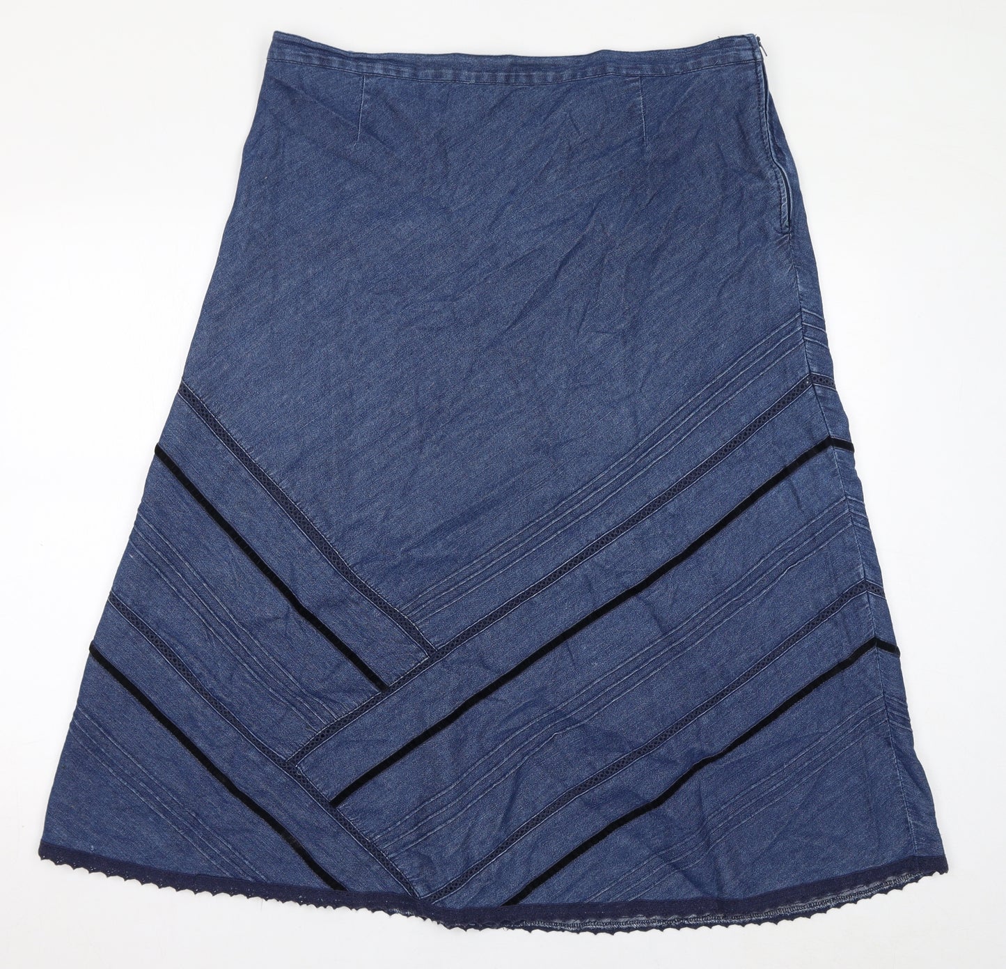 Damart Womens Blue Cotton A-Line Skirt Size 20 Zip - Lace