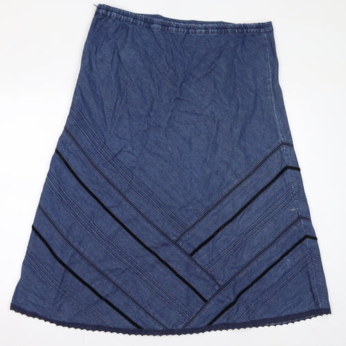 Damart Womens Blue Cotton A-Line Skirt Size 20 Zip - Lace