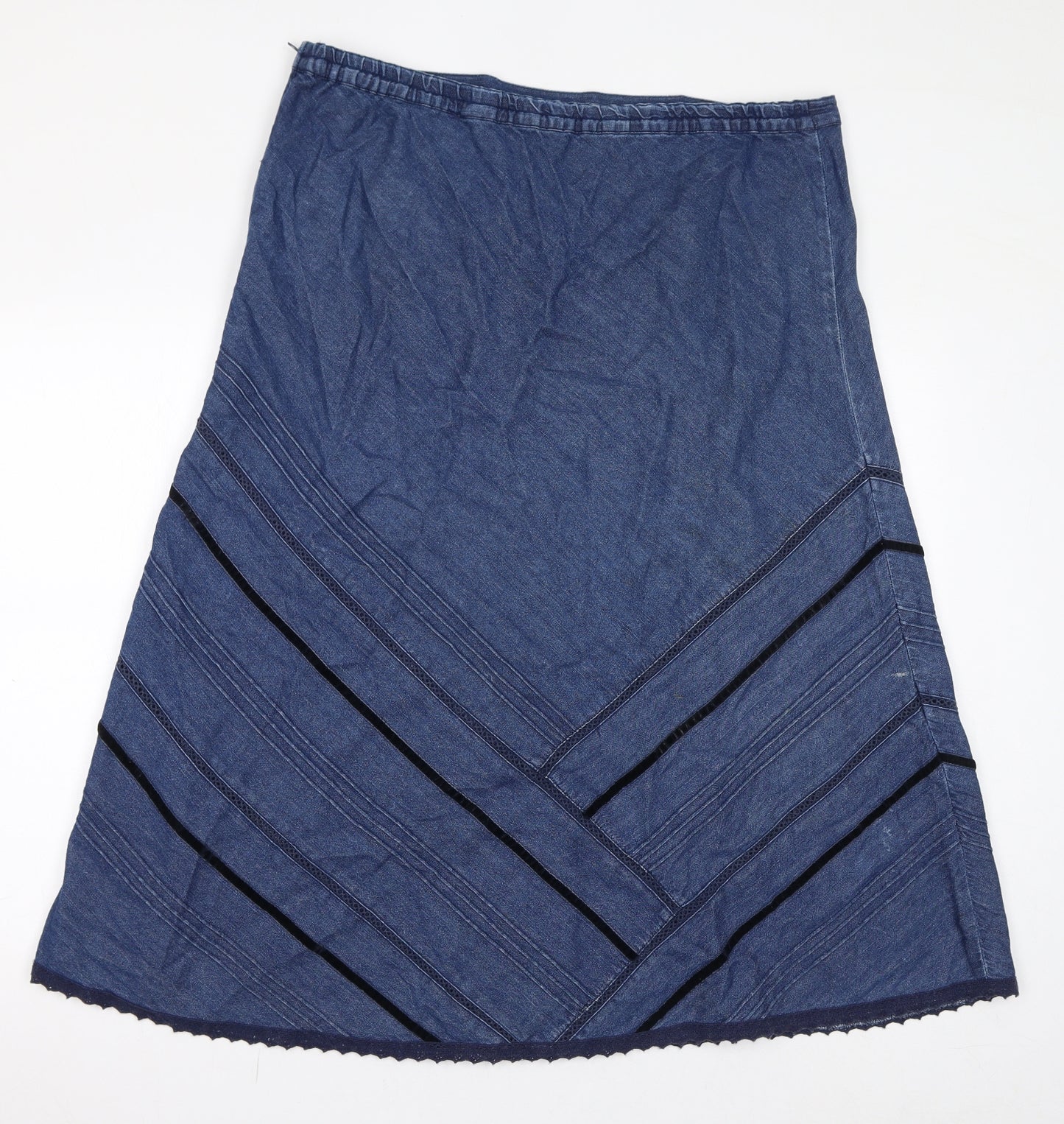 Damart Womens Blue Cotton A-Line Skirt Size 20 Zip - Lace
