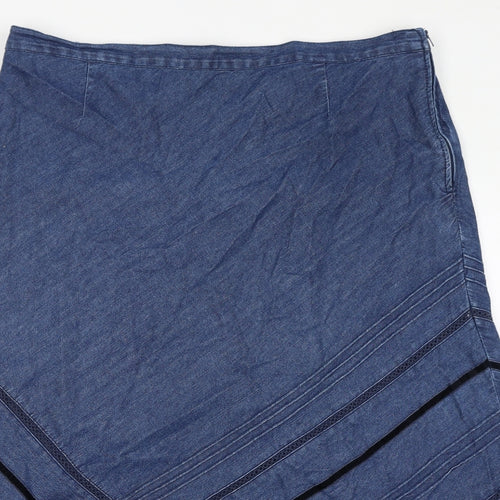 Damart Womens Blue Cotton A-Line Skirt Size 20 Zip - Lace