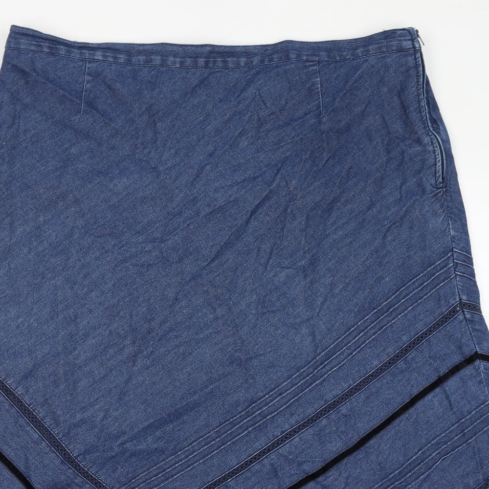 Damart Womens Blue Cotton A-Line Skirt Size 20 Zip - Lace