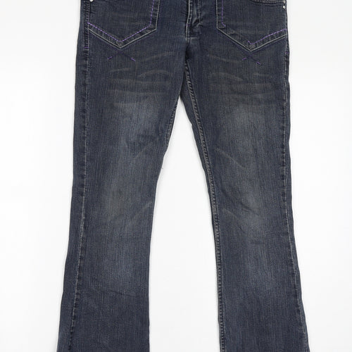 Cherokee Girls Blue Cotton Bootcut Jeans Size 13-14 Years L30 in Regular Zip - Embroidery, Waist-32in
