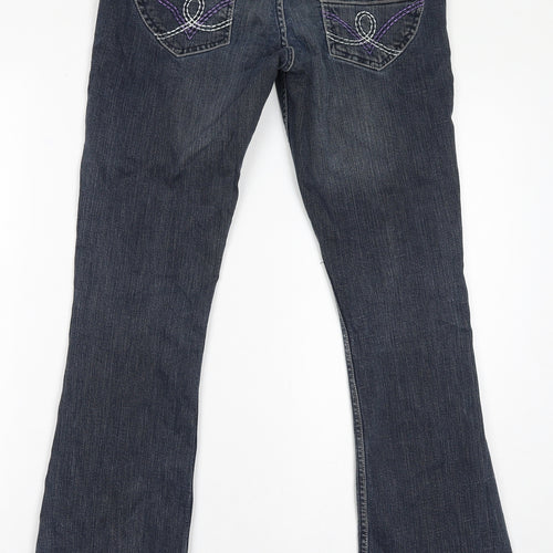Cherokee Girls Blue Cotton Bootcut Jeans Size 13-14 Years L30 in Regular Zip - Embroidery, Waist-32in
