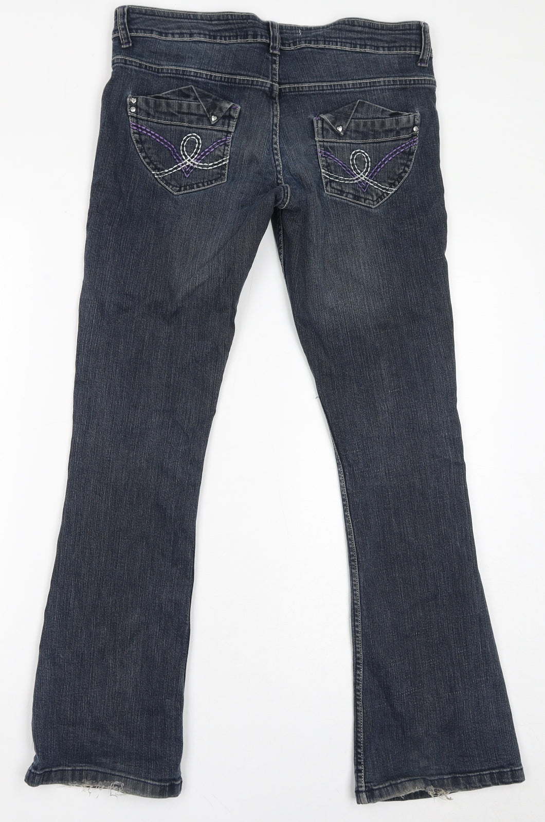 Cherokee Girls Blue Cotton Bootcut Jeans Size 13-14 Years L30 in Regular Zip - Embroidery, Waist-32in