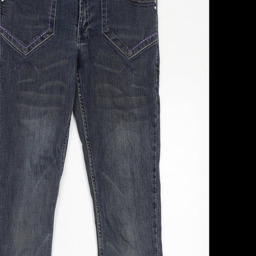 Cherokee Girls Blue Cotton Bootcut Jeans Size 13-14 Years L30 in Regular Zip - Embroidery, Waist-32in