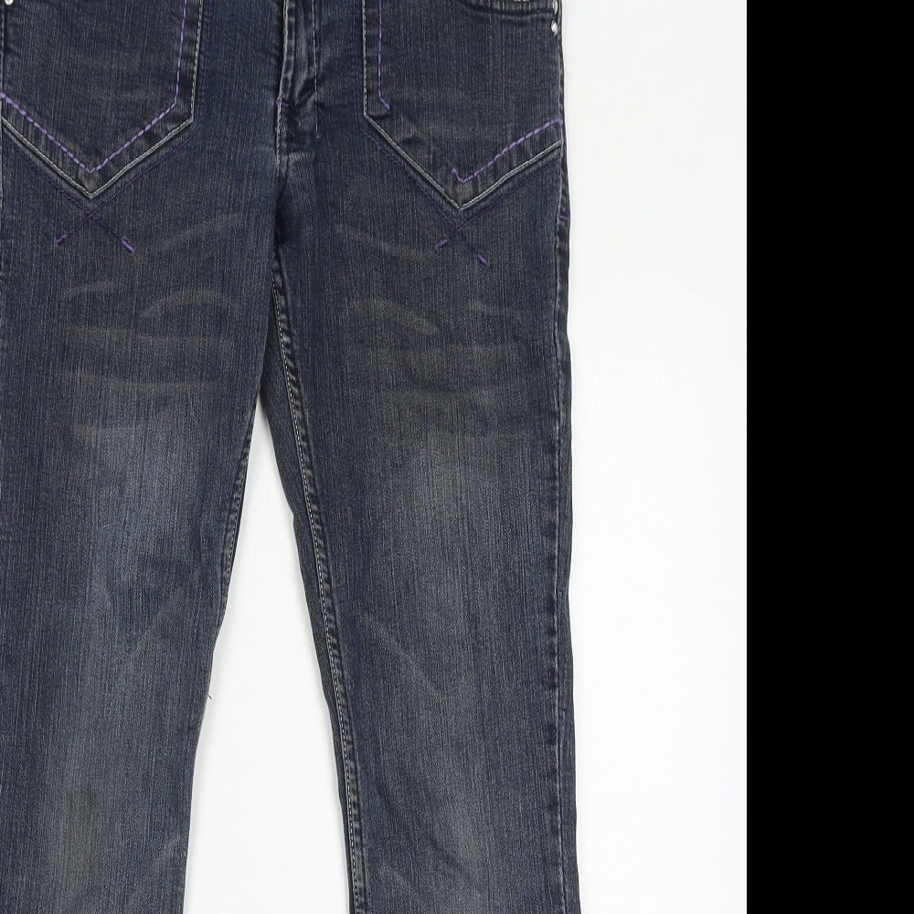 Cherokee Girls Blue Cotton Bootcut Jeans Size 13-14 Years L30 in Regular Zip - Embroidery, Waist-32in