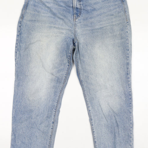 Old Navy Womens Blue Cotton Cropped Jeans Size 16 L28 in Regular Zip - Distressed Hem