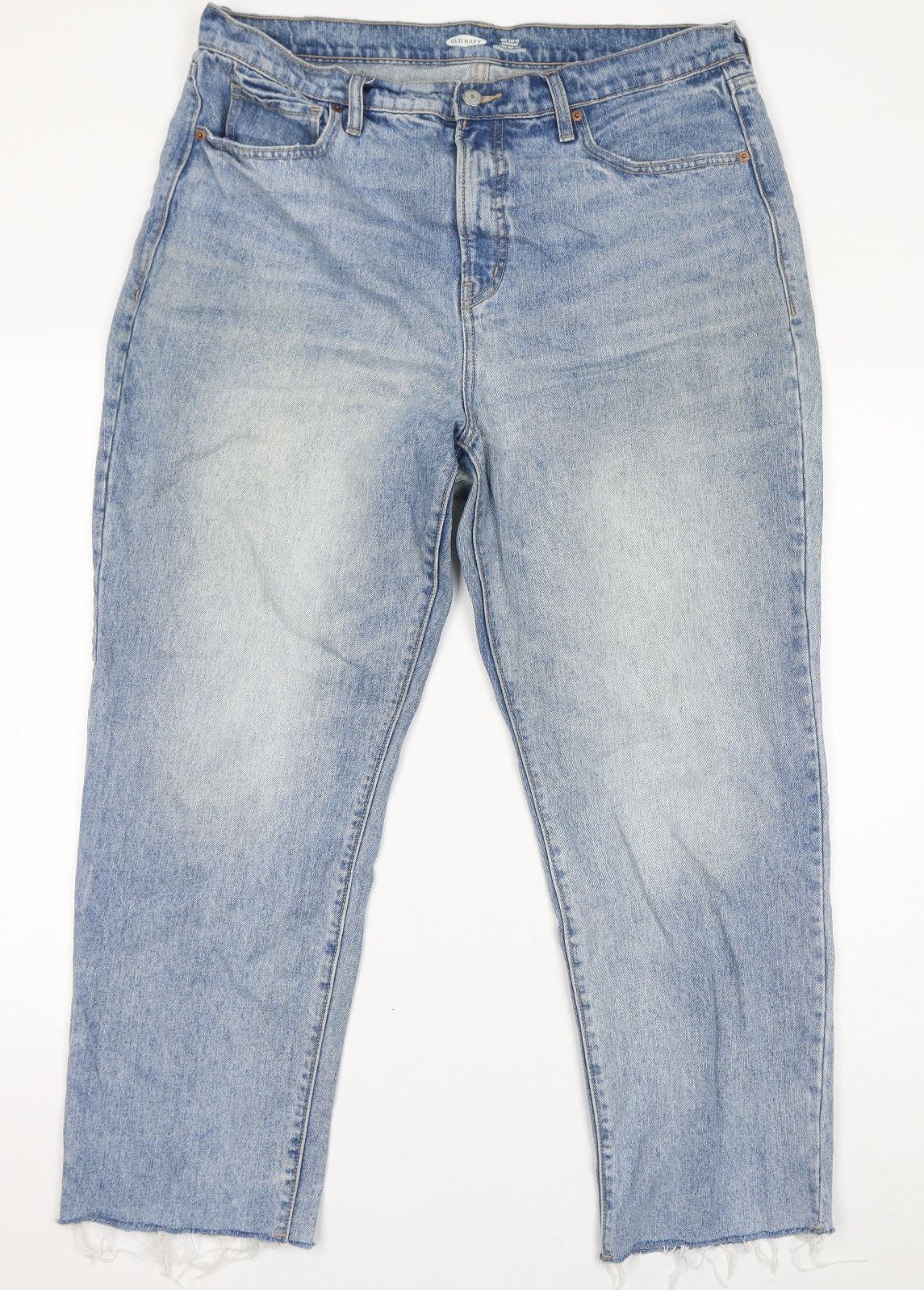Old Navy Womens Blue Cotton Cropped Jeans Size 16 L28 in Regular Zip - Distressed Hem