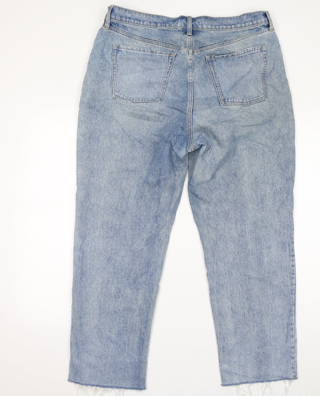 Old Navy Womens Blue Cotton Cropped Jeans Size 16 L28 in Regular Zip - Distressed Hem
