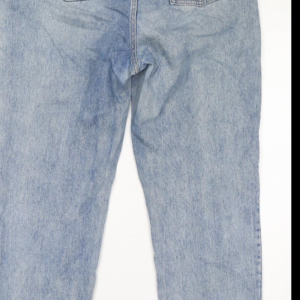 Old Navy Womens Blue Cotton Cropped Jeans Size 16 L28 in Regular Zip - Distressed Hem