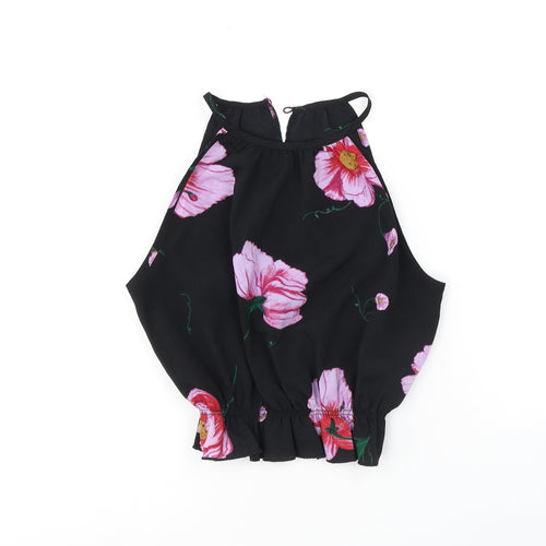 Terranova Womens Black Floral Polyester Cropped Tank Size XS Halter