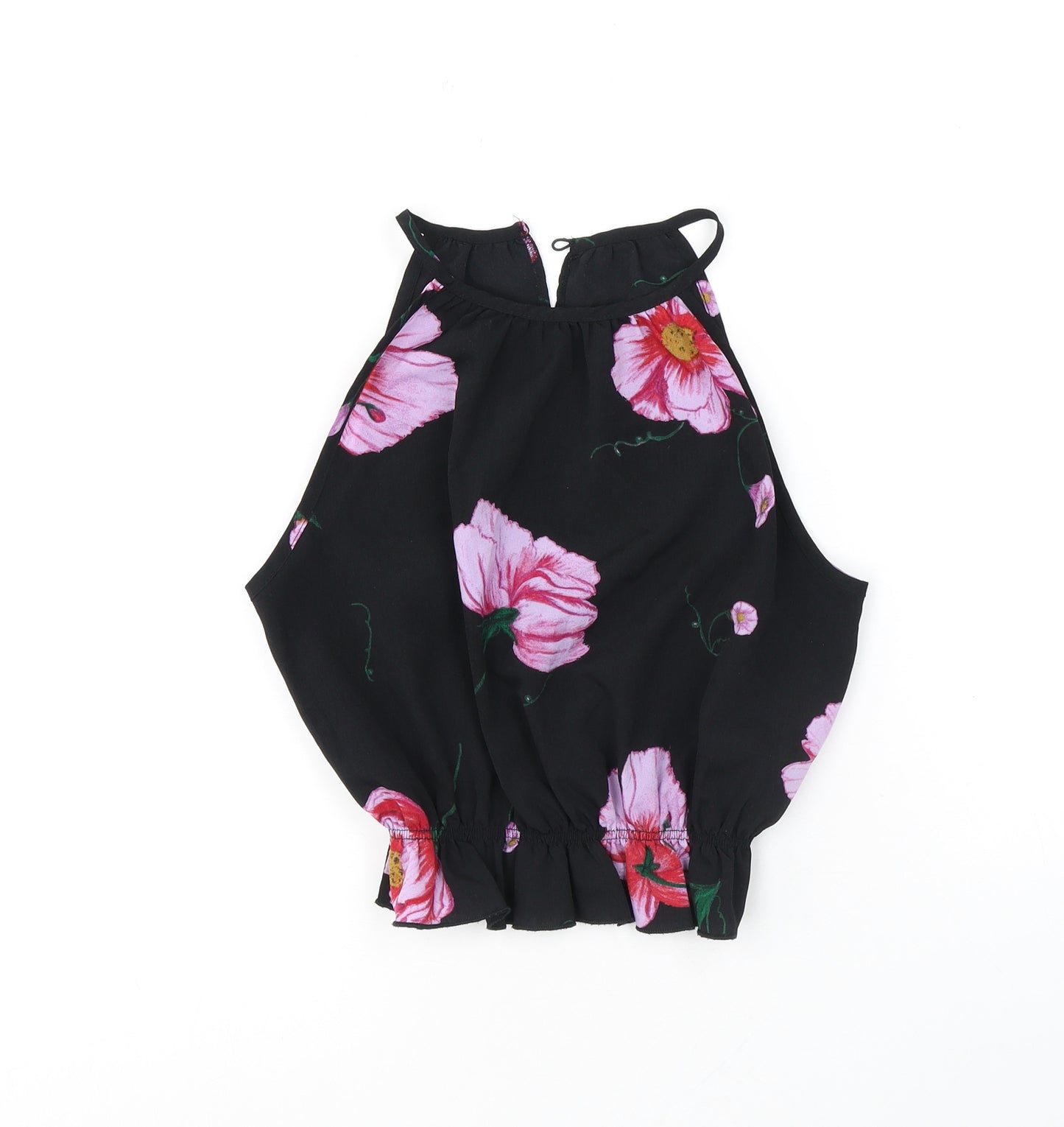 Terranova Womens Black Floral Polyester Cropped Tank Size XS Halter
