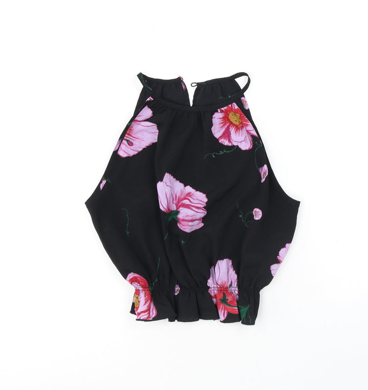 Terranova Womens Black Floral Polyester Cropped Tank Size XS Halter
