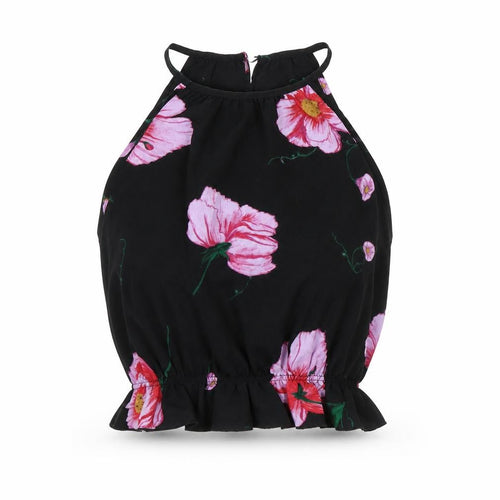 Terranova Womens Black Floral Polyester Cropped Tank Size XS Halter