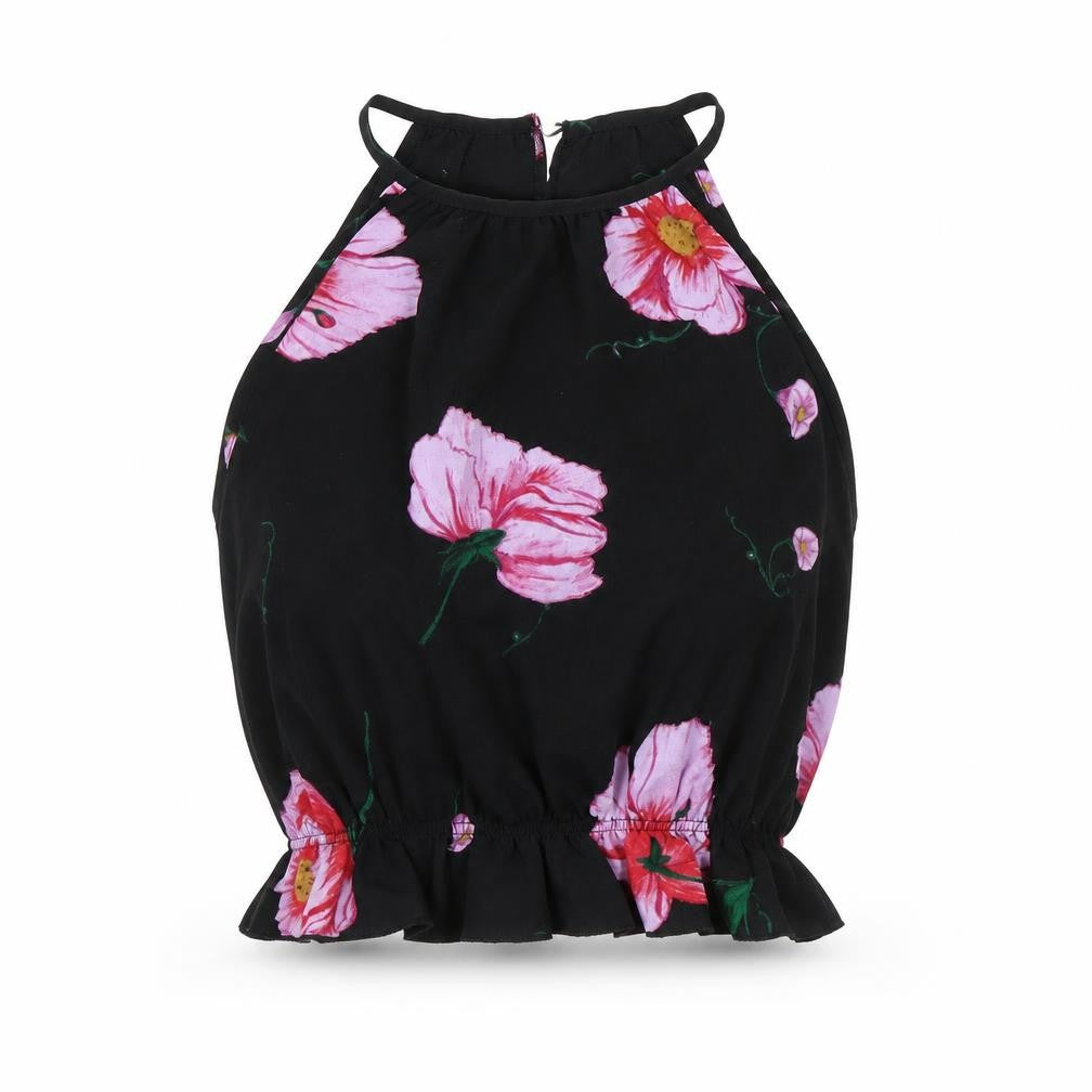 Terranova Womens Black Floral Polyester Cropped Tank Size XS Halter