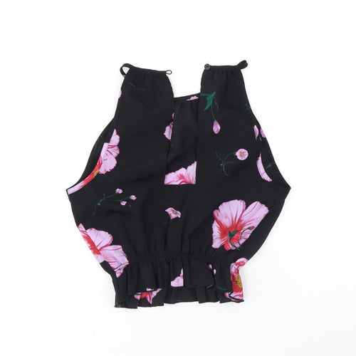 Terranova Womens Black Floral Polyester Cropped Tank Size XS Halter