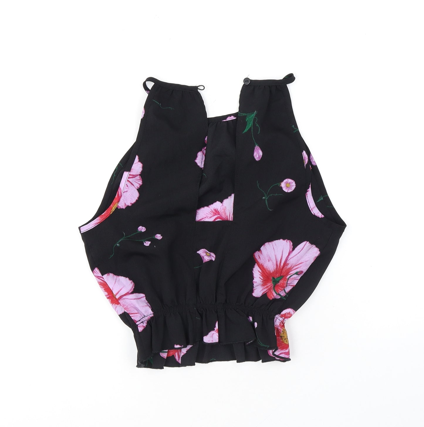 Terranova Womens Black Floral Polyester Cropped Tank Size XS Halter