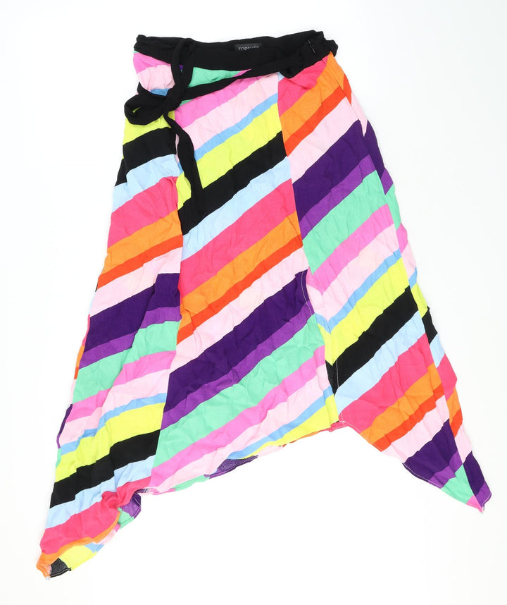 Topshop Womens Multicoloured Striped Viscose Swing Skirt Size 10 Zip