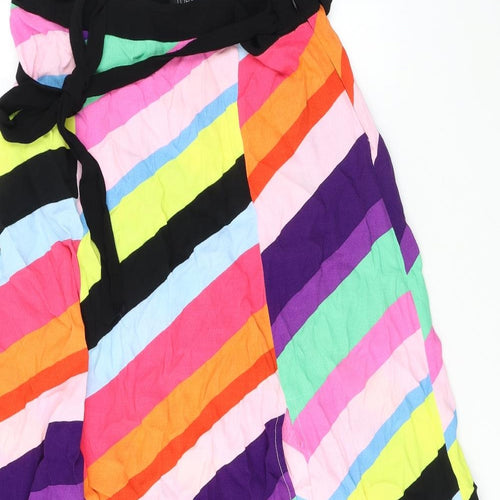 Topshop Womens Multicoloured Striped Viscose Swing Skirt Size 10 Zip