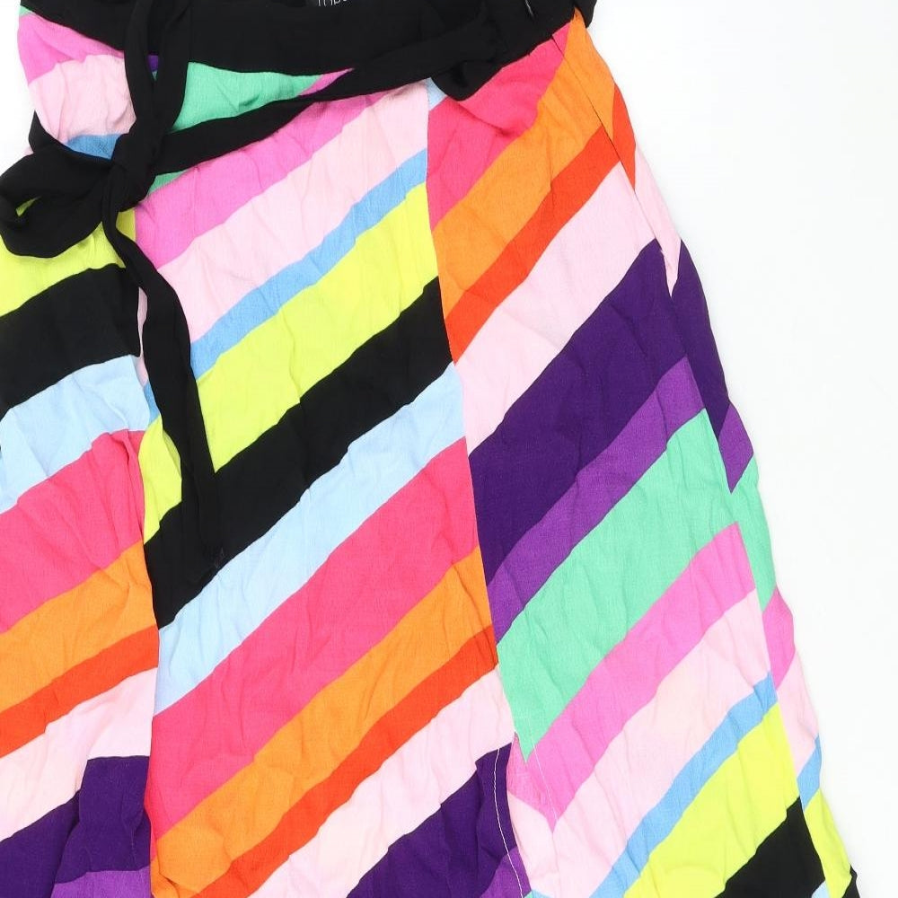 Topshop Womens Multicoloured Striped Viscose Swing Skirt Size 10 Zip