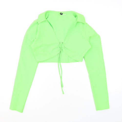 Divided by H&M Womens Green Polyester Cropped Blouse Size 10 Collared - Ring Detail