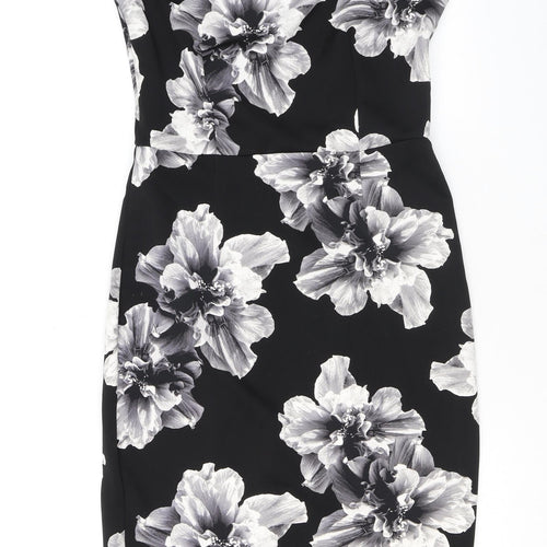 K&D London Womens Black Floral Polyester Pencil Dress Size 10 Round Neck Button