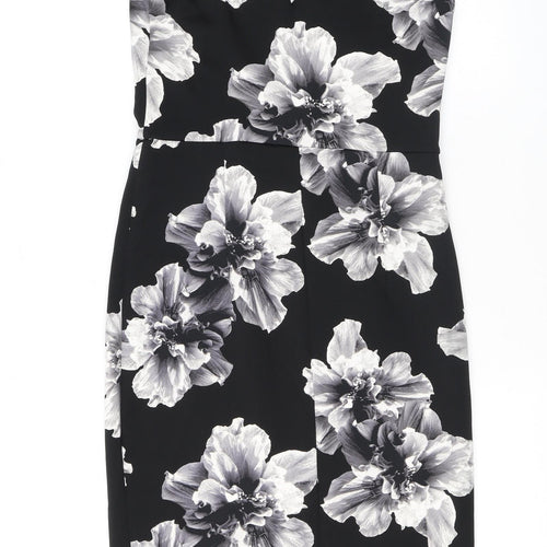 K&D London Womens Black Floral Polyester Pencil Dress Size 10 Round Neck Button