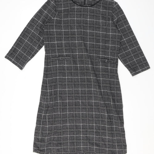 Part Two Womens Grey Check Cotton A-Line Size XL Round Neck Pullover