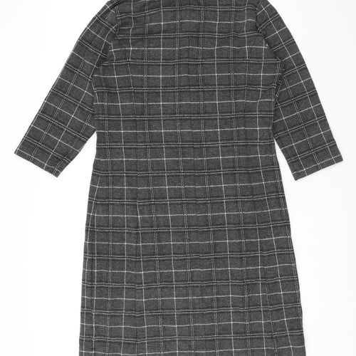 Part Two Womens Grey Check Cotton A-Line Size XL Round Neck Pullover