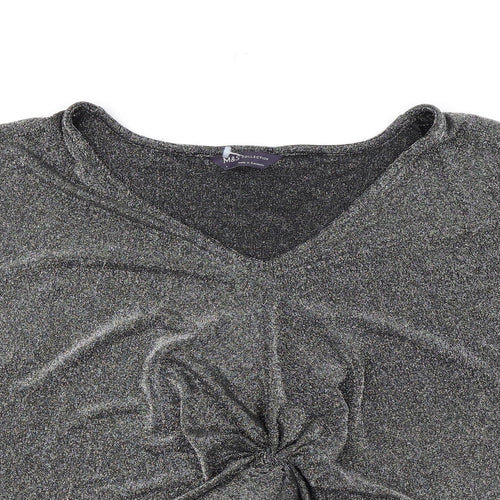 Marks and Spencer Womens Silver Polyamide Basic T-Shirt Size L V-Neck - Twist Detail