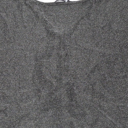 Marks and Spencer Womens Silver Polyamide Basic T-Shirt Size L V-Neck - Twist Detail