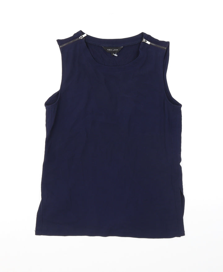 New Look Womens Blue Polyester Basic Tank Size 8 Round Neck