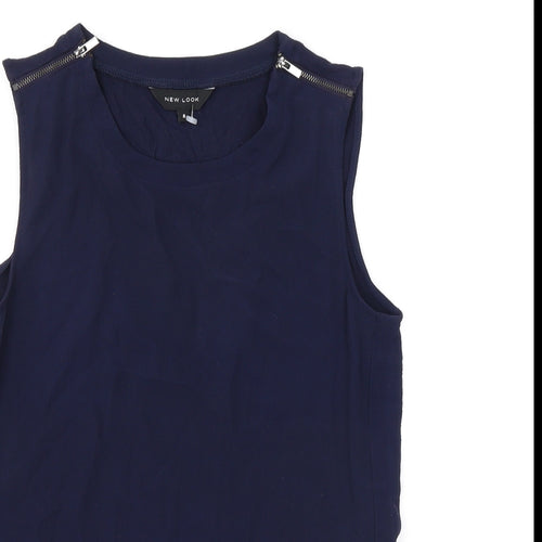 New Look Womens Blue Polyester Basic Tank Size 8 Round Neck