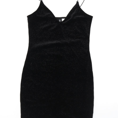 Divided by H&M Womens Black Polyester Bodycon Size S V-Neck Pullover - Sparkle