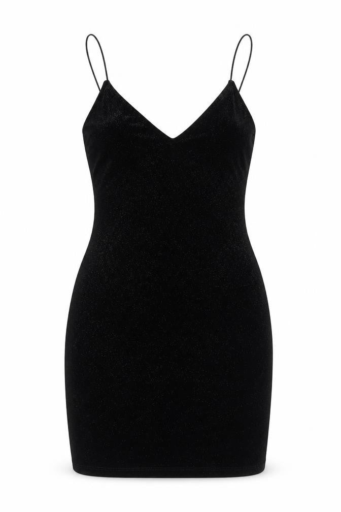 Front view of Divided by H&M women’s black polyester bodycon, size S, v-neck pullover - sparkle