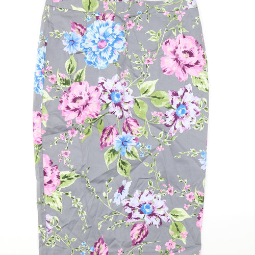 Amphora Womens Grey Floral Cotton Straight & Pencil Skirt Size M Zip