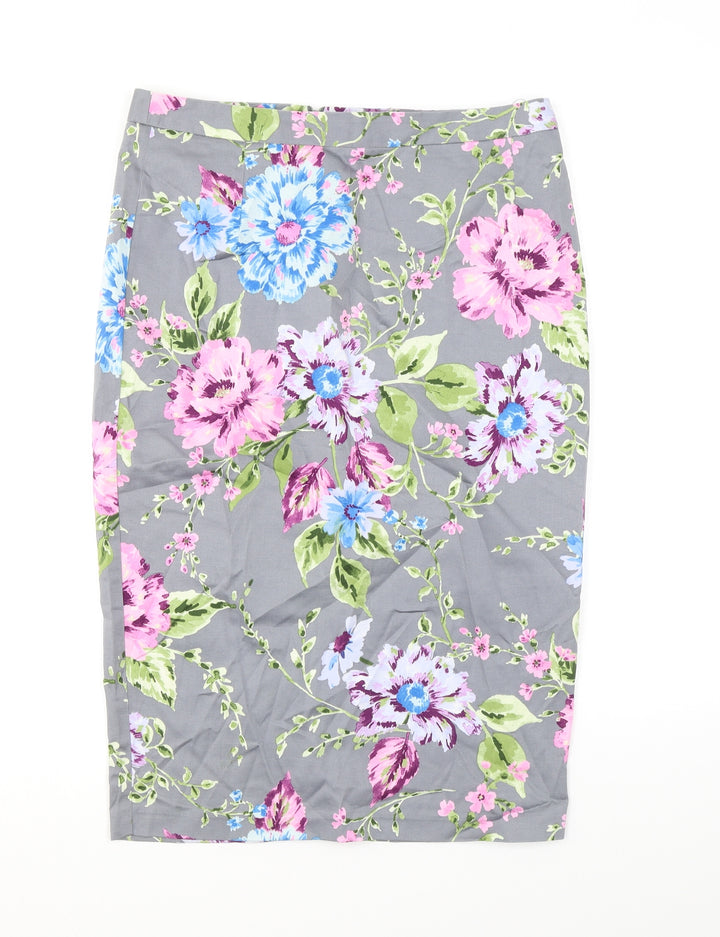 Amphora Womens Grey Floral Cotton Straight & Pencil Skirt Size M Zip