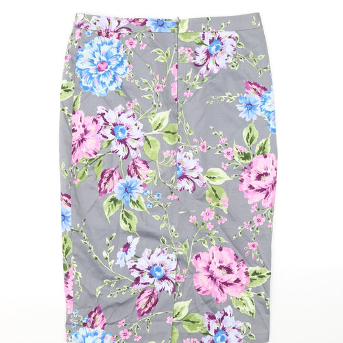 Amphora Womens Grey Floral Cotton Straight & Pencil Skirt Size M Zip