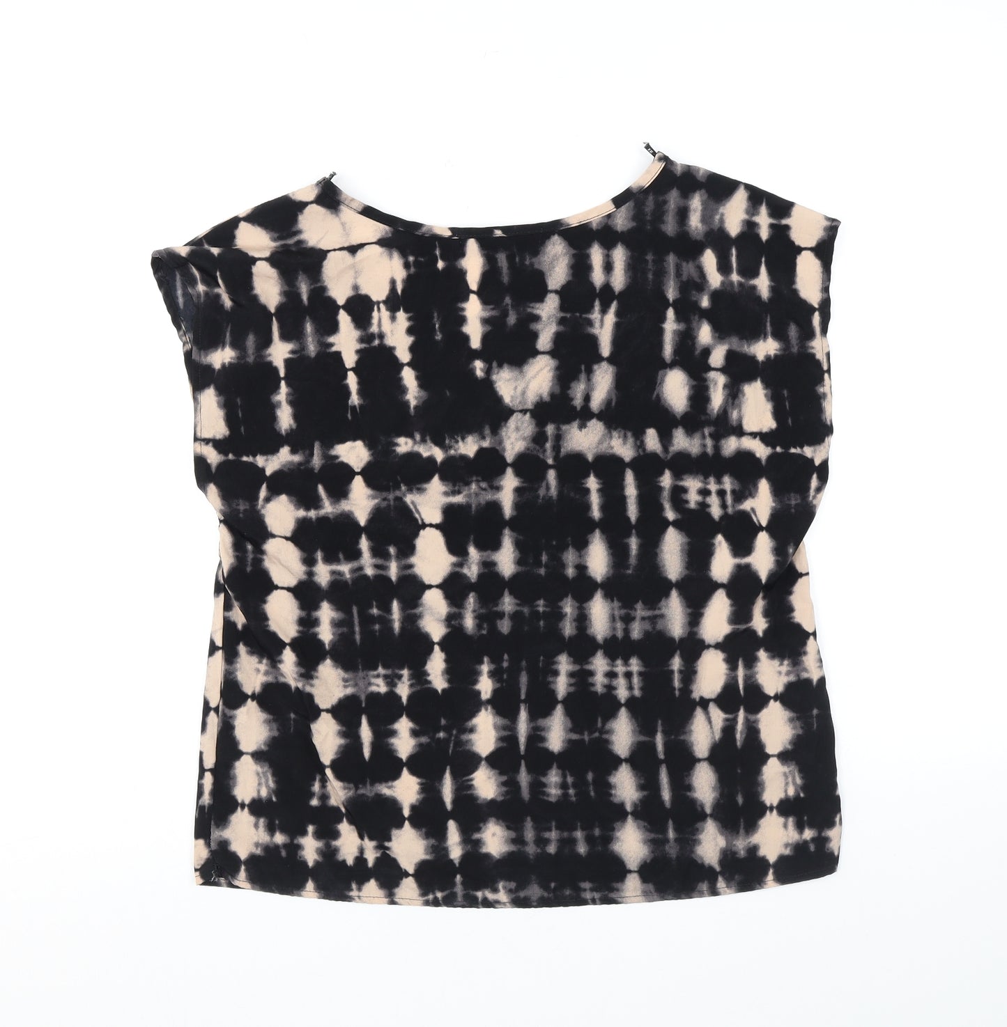 FOREVER 21 Womens Black Geometric Polyester Basic T-Shirt Size S Boat Neck