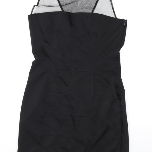 H&M Womens Black Polyester Pencil Dress Size 14 Scoop Neck Zip