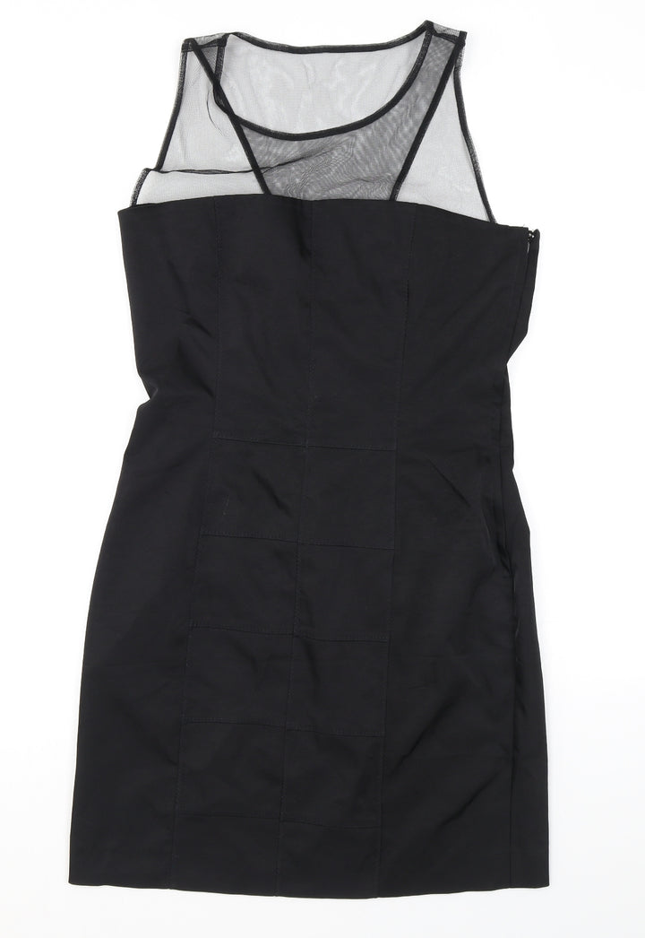 H&M Womens Black Polyester Pencil Dress Size 14 Scoop Neck Zip